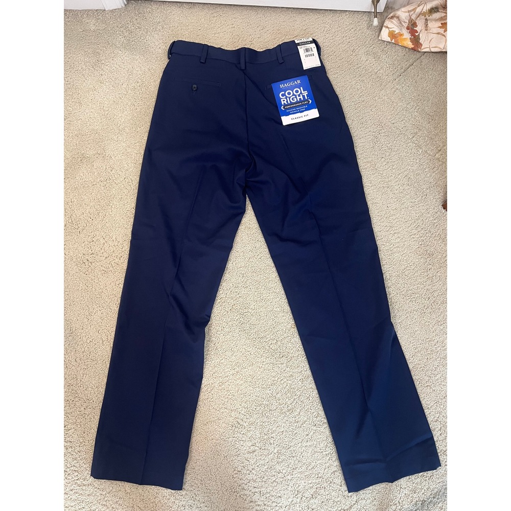 Haggar Cool Right Performance Flex Navy Blue Pants Mens 34x34 Classic Fit (IN45)